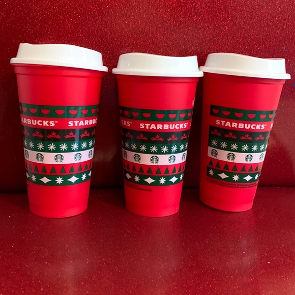 Starbucks Other - STARBUCKS Set of three 16 oz reusable holiday hot beverage cups with lids NWOT